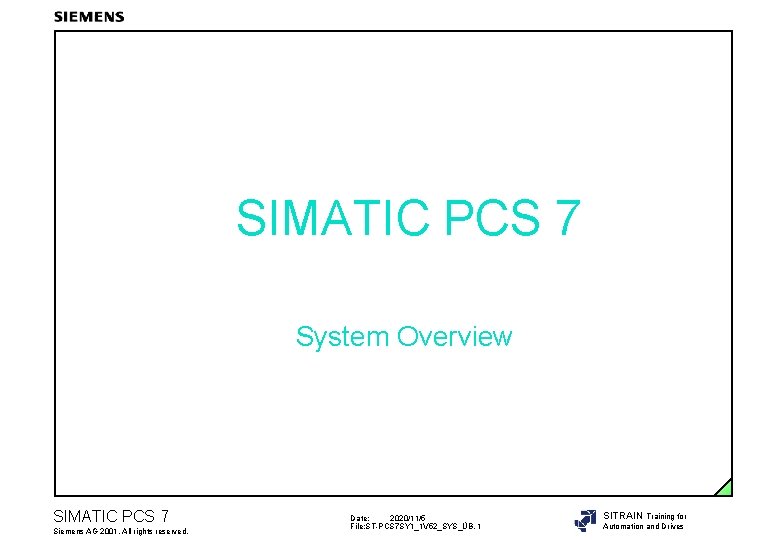 SIMATIC PCS 7 System Overview SIMATIC PCS 7 Siemens AG 2001. All rights reserved.