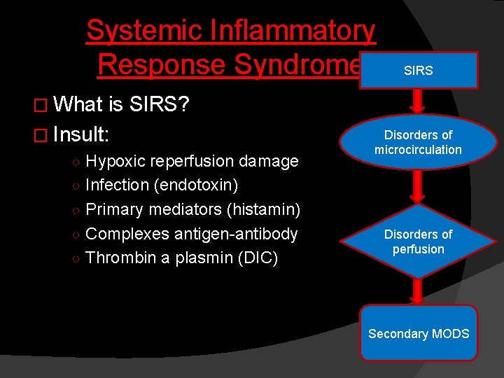 Systemic Inflammatory Response Syndrome is SIRS? � Insult: SIRS � What ○ Hypoxic reperfusion