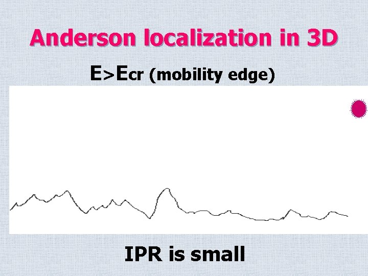 Anderson localization in 3 D E>Ecr (mobility edge) IPR is small 