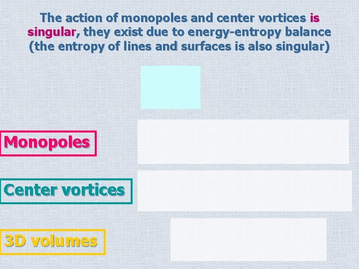 The action of monopoles and center vortices is singular, they exist due to energy-entropy