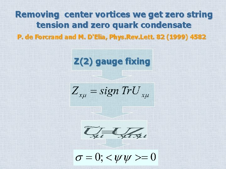 Removing center vortices we get zero string tension and zero quark condensate P. de