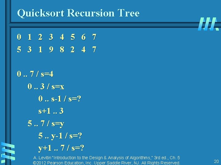 Quicksort Recursion Tree 0 1 2 3 4 5 6 7 5 3 1