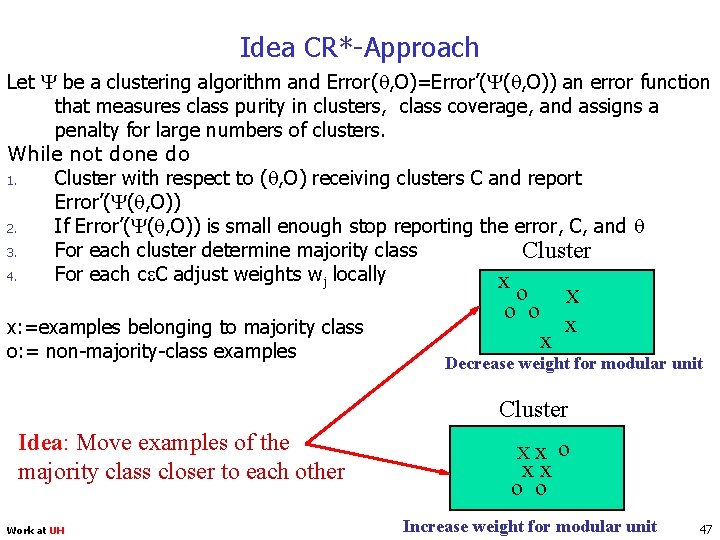 Idea CR*-Approach Let Y be a clustering algorithm and Error(q, O)=Error’(Y(q, O)) an error