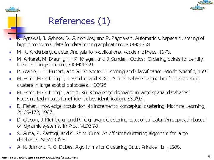 References (1) n n n n n R. Agrawal, J. Gehrke, D. Gunopulos, and