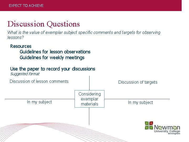 7 EXPECT TO ACHIEVE Discussion Questions What is the value of exemplar subject specific