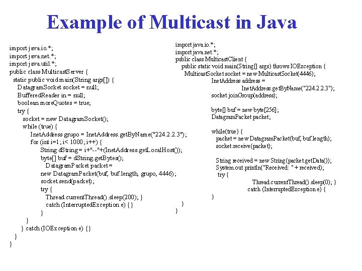 Example of Multicast in Java import java. io. *; import java. net. *; public
