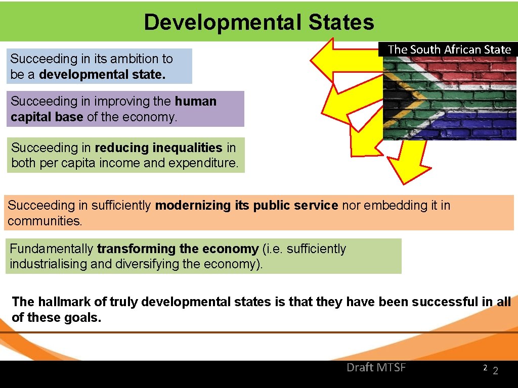 Developmental States Succeeding in its ambition to be a developmental state. The South African