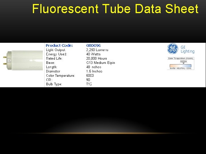 Fluorescent Tube Data Sheet 