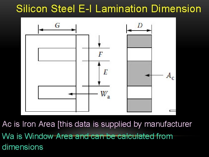 Silicon Steel E-I Lamination Dimension Ac is Iron Area [this data is supplied by