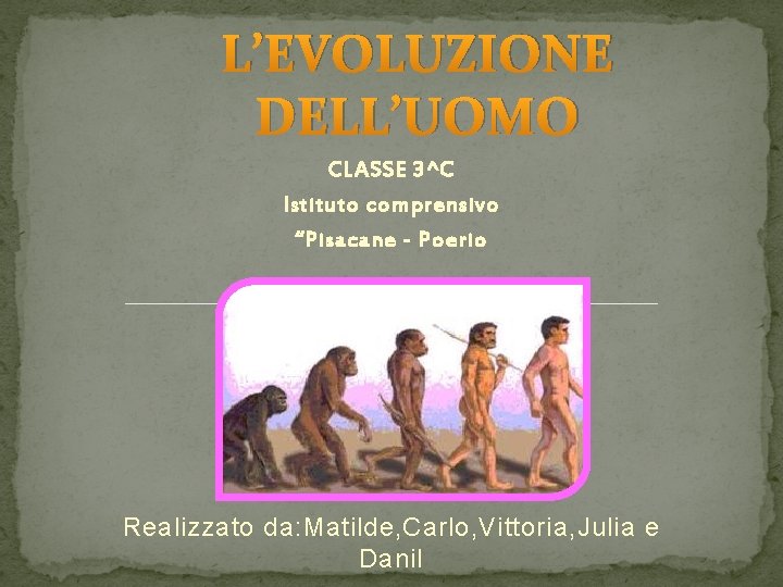 L’EVOLUZIONE DELL’UOMO CLASSE 3^C Istituto comprensivo “Pisacane - Poerio Realizzato da: Matilde, Carlo, Vittoria,