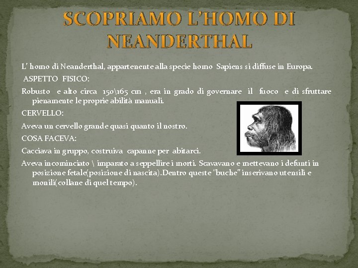 SCOPRIAMO L’HOMO DI NEANDERTHAL L’ homo di Neanderthal, appartenente alla specie homo Sapiens si SCOPRIAMO L’HOMO DI NEANDERTHAL L’ homo di Neanderthal, appartenente alla specie homo Sapiens si
