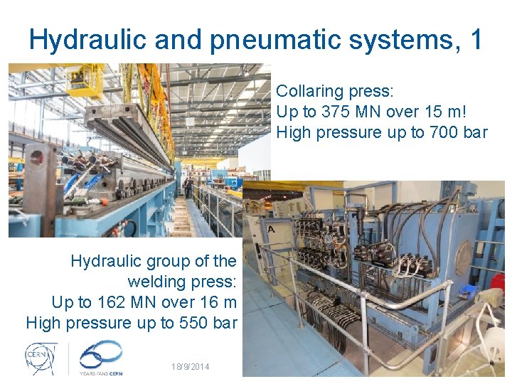 Hydraulic and pneumatic systems, 1 Collaring press: Up to 375 MN over 15 m!