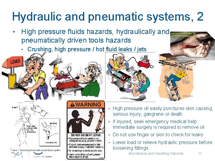 Hydraulic and pneumatic systems, 2 • High pressure fluids hazards, hydraulically and pneumatically driven