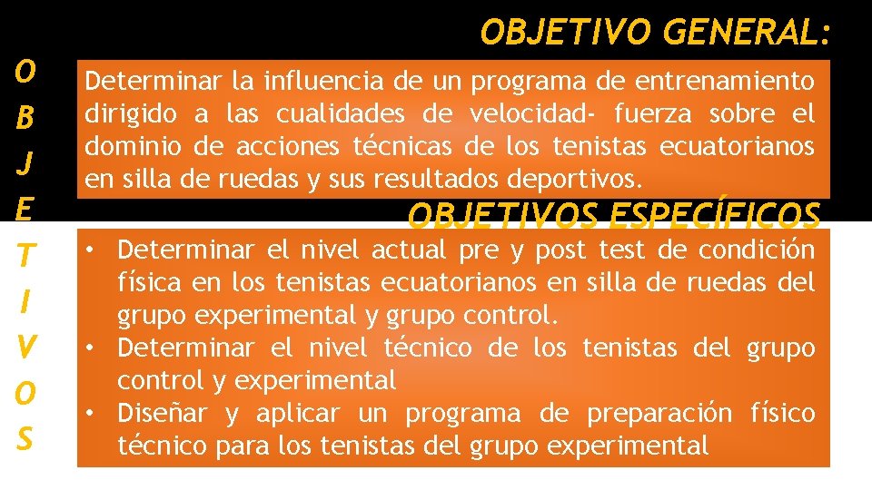 O B J E T I V O S OBJETIVO GENERAL: Determinar la influencia