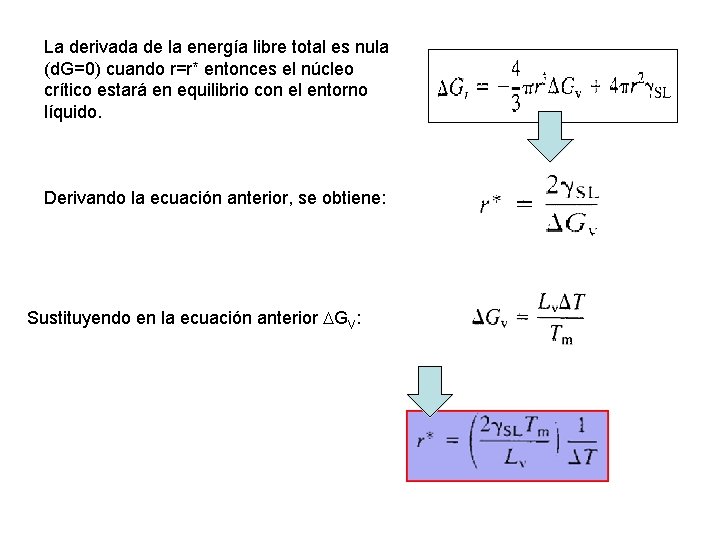 La derivada de la energía libre total es nula (d. G=0) cuando r=r* entonces