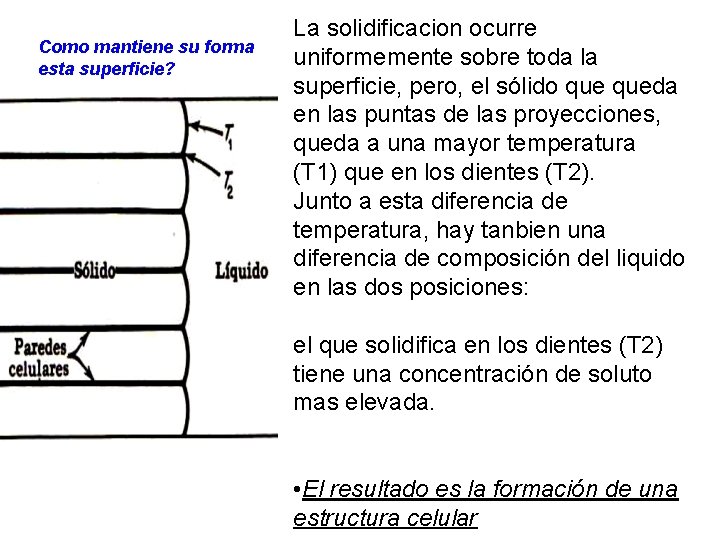 Como mantiene su forma esta superficie? La solidificacion ocurre uniformemente sobre toda la superficie,