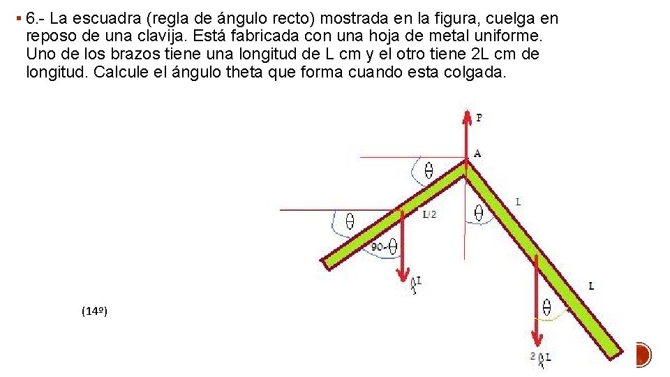 § 6. - La escuadra (regla de ángulo recto) mostrada en la figura, cuelga