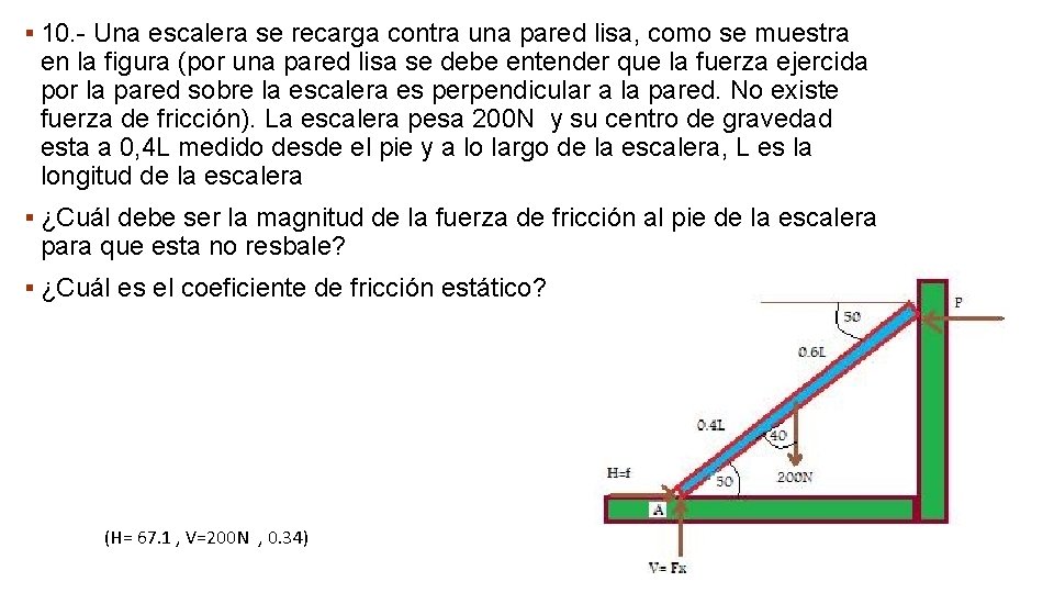 § 10. - Una escalera se recarga contra una pared lisa, como se muestra