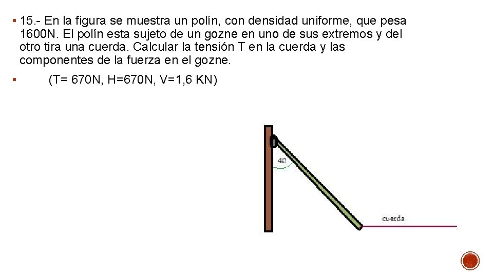 § 15. - En la figura se muestra un polín, con densidad uniforme, que