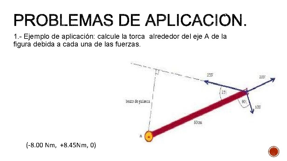 1. - Ejemplo de aplicación: calcule la torca alrededor del eje A de la