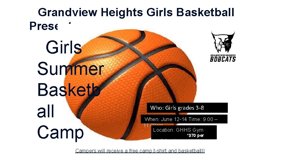Grandview Heights Girls Basketball Presents Girls Summer Basketb all Camp Who: Girls grades 3