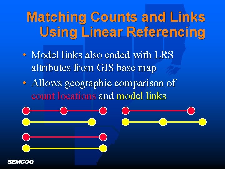 Matching Counts and Links Using Linear Referencing • Model links also coded with LRS