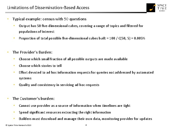 Limitations of Dissemination-Based Access • Typical example: census with 50 questions • Output has Limitations of Dissemination-Based Access • Typical example: census with 50 questions • Output has
