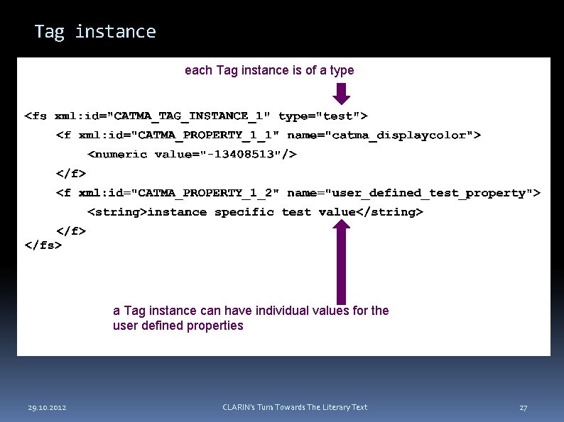 Tag instance each Tag instance is of a type a Tag instance can have