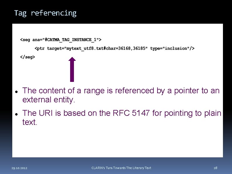 Tag referencing The content of a range is referenced by a pointer to an