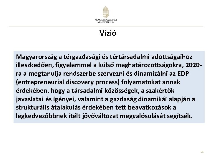 Vízió Magyarország a térgazdasági és tértársadalmi adottságaihoz illeszkedően, figyelemmel a külső meghatározottságokra, 2020 ra