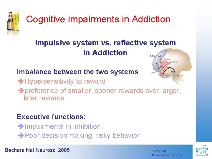 Cognitive impairments in Addiction Impulsive system vs. reflective system in Addiction Imbalance between the