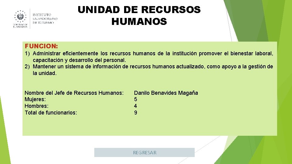 UNIDAD DE RECURSOS HUMANOS FUNCION: 1) Administrar eficientemente los recursos humanos de la institución