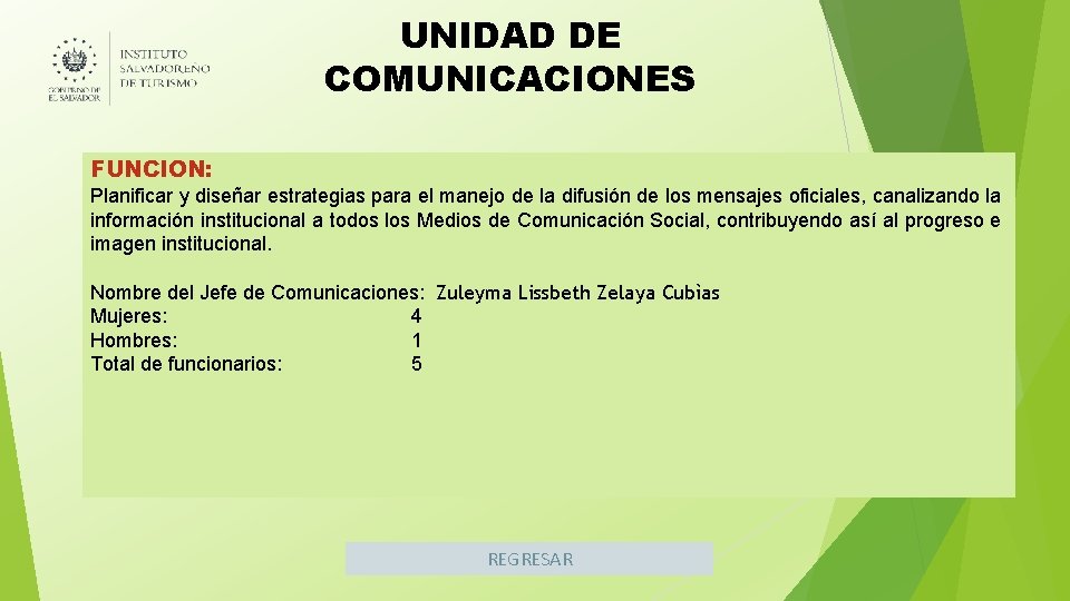 UNIDAD DE COMUNICACIONES FUNCION: Planificar y diseñar estrategias para el manejo de la difusión