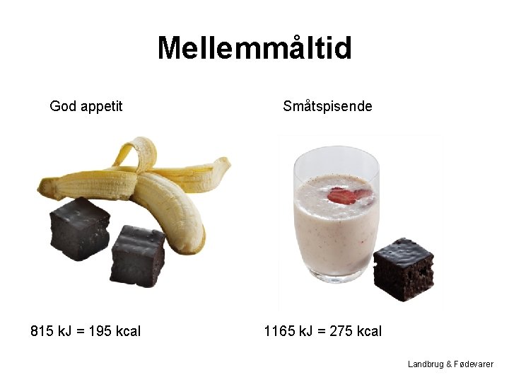 Mellemmåltid God appetit 815 k. J = 195 kcal Småtspisende 1165 k. J =