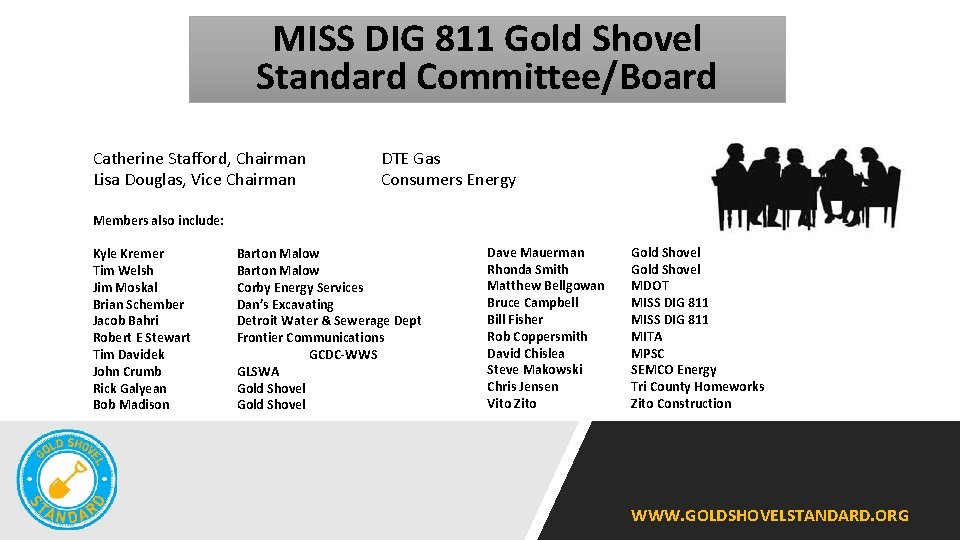 MISS DIG 811 Gold Shovel Standard Committee/Board Catherine Stafford, Chairman Lisa Douglas, Vice Chairman