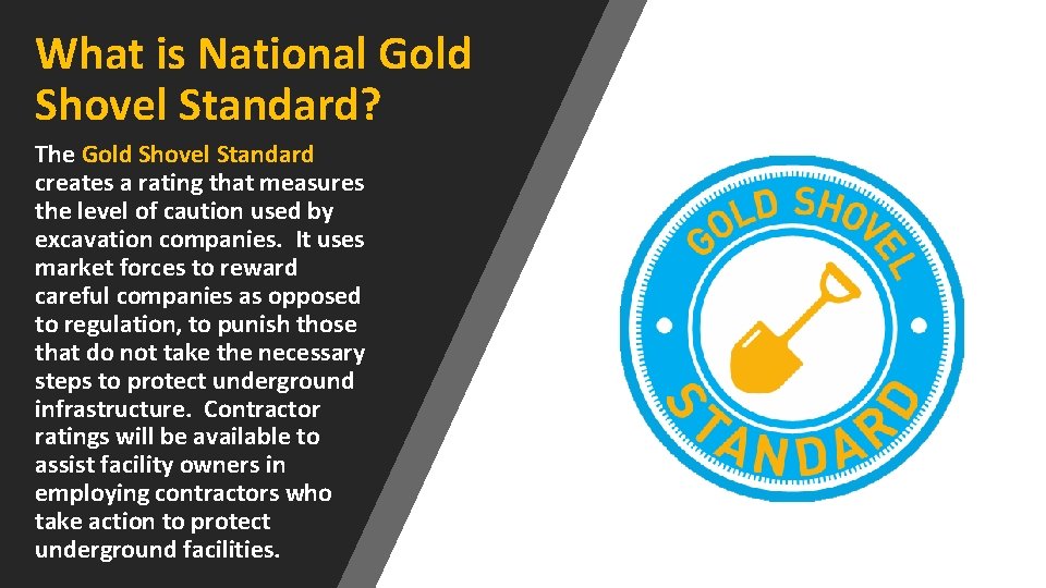 What is National Gold Shovel Standard? The Gold Shovel Standard creates a rating that