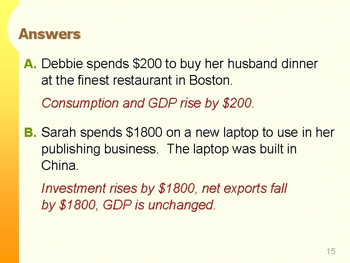 Answers A. Debbie spends $200 to buy her husband dinner at the finest restaurant