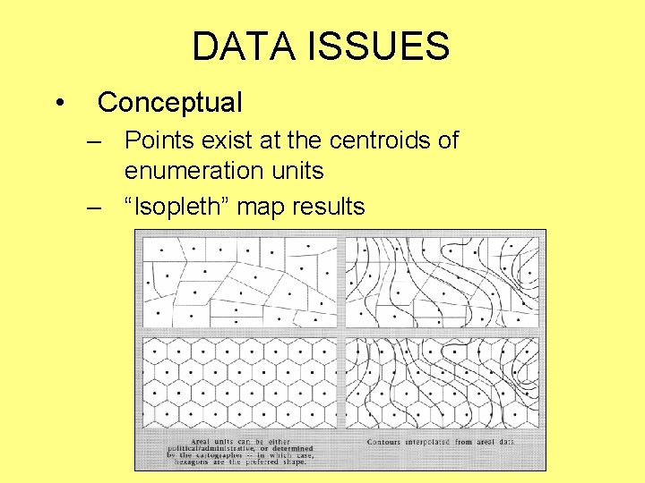 DATA ISSUES • Conceptual – Points exist at the centroids of enumeration units –