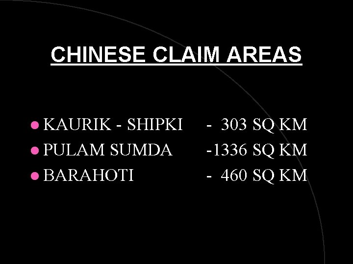 CHINESE CLAIM AREAS l KAURIK - SHIPKI l PULAM SUMDA l BARAHOTI - 303 CHINESE CLAIM AREAS l KAURIK - SHIPKI l PULAM SUMDA l BARAHOTI - 303