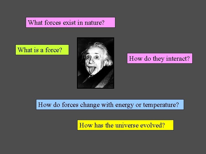 What forces exist in nature? What is a force? How do they interact? How
