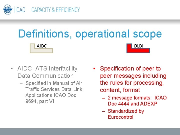 Definitions, operational scope AIDC • AIDC- ATS Interfacility Data Communication – Specified in Manual Definitions, operational scope AIDC • AIDC- ATS Interfacility Data Communication – Specified in Manual