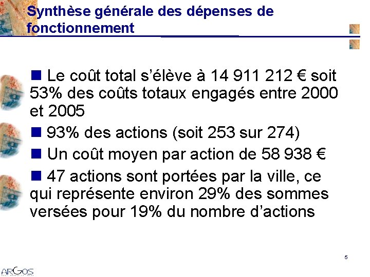 Synthèse générale des dépenses de fonctionnement n Le coût total s’élève à 14 911 Synthèse générale des dépenses de fonctionnement n Le coût total s’élève à 14 911