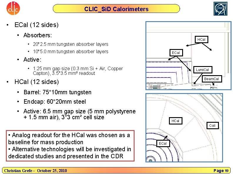 CLIC_Si. D Calorimeters • ECal (12 sides) • Absorbers: HCal • 20*2. 5 mm
