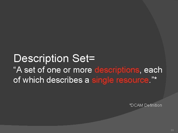 Description Set= “A set of one or more descriptions, each of which describes a