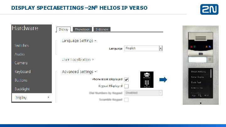 DISPLAY SPECIAL SETTINGS – 2 N® HELIOS IP VERSO DISPLAY SPECIAL SETTINGS – 2 N® HELIOS IP VERSO