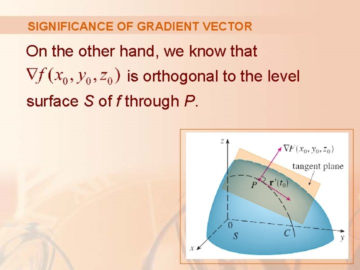 SIGNIFICANCE OF GRADIENT VECTOR On the other hand, we know that is orthogonal to