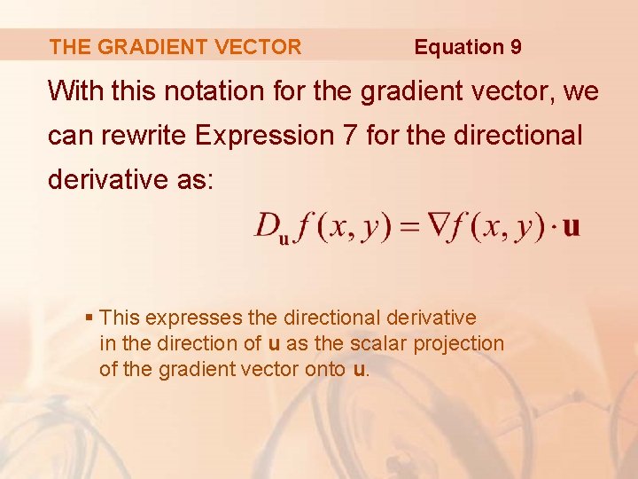 THE GRADIENT VECTOR Equation 9 With this notation for the gradient vector, we can