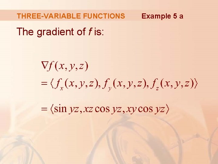 THREE-VARIABLE FUNCTIONS The gradient of f is: Example 5 a 