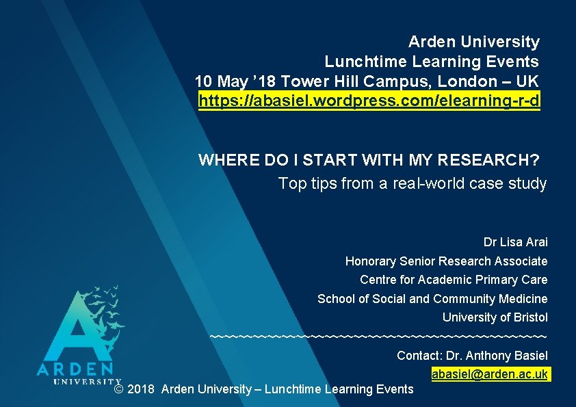 Arden University Lunchtime Learning Events 10 May ’ 18 Tower Hill Campus, London –