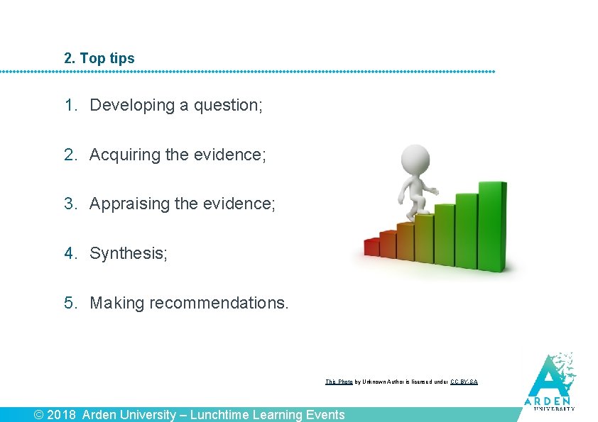 2. Top tips 1. Developing a question; 2. Acquiring the evidence; 3. Appraising the